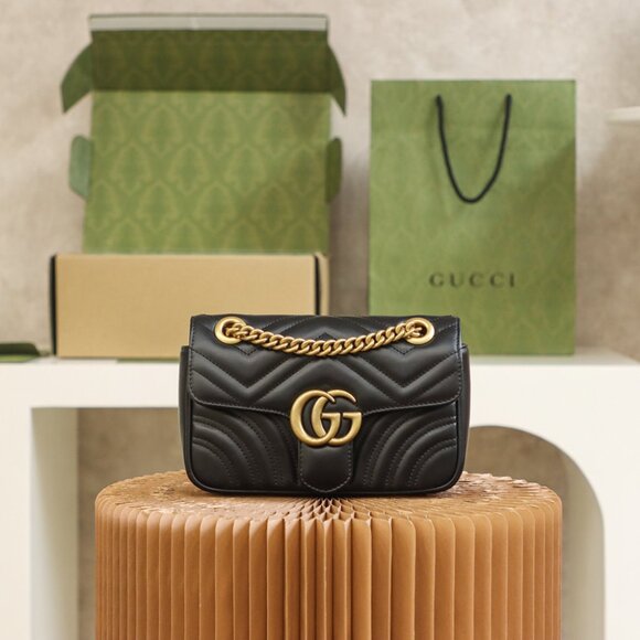 GUCCI Handbags - GUCCI Black Leather GG Marmont Shoulder Bag